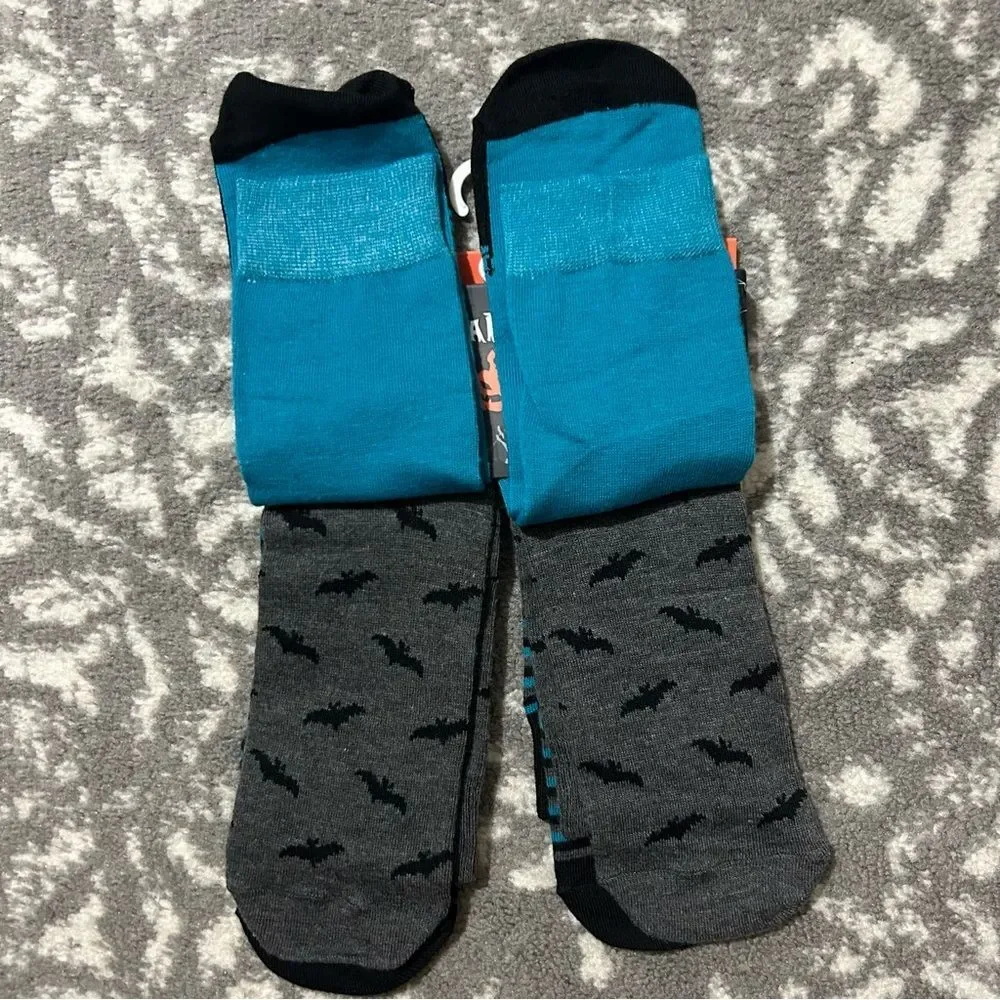 The Orrsum Sock Co. Halloween Teal Grey and Black Crew Socks 3 pack NEW 8-12